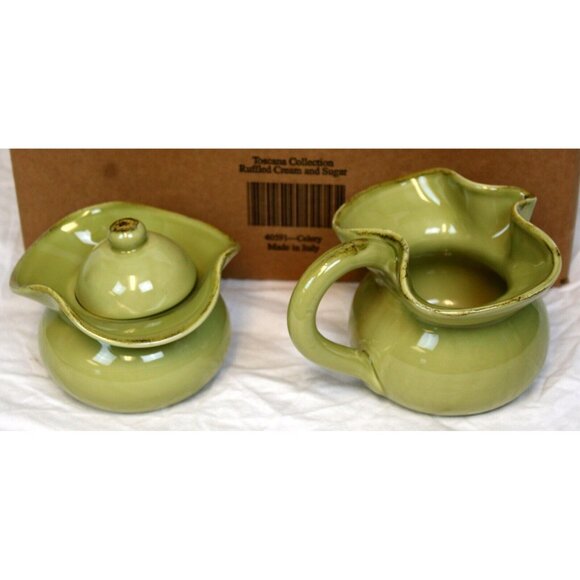 Southern Living Toscana Collection Ruffled Cream & Sugar Set Celery Green #40591 - Picture 3 of 11